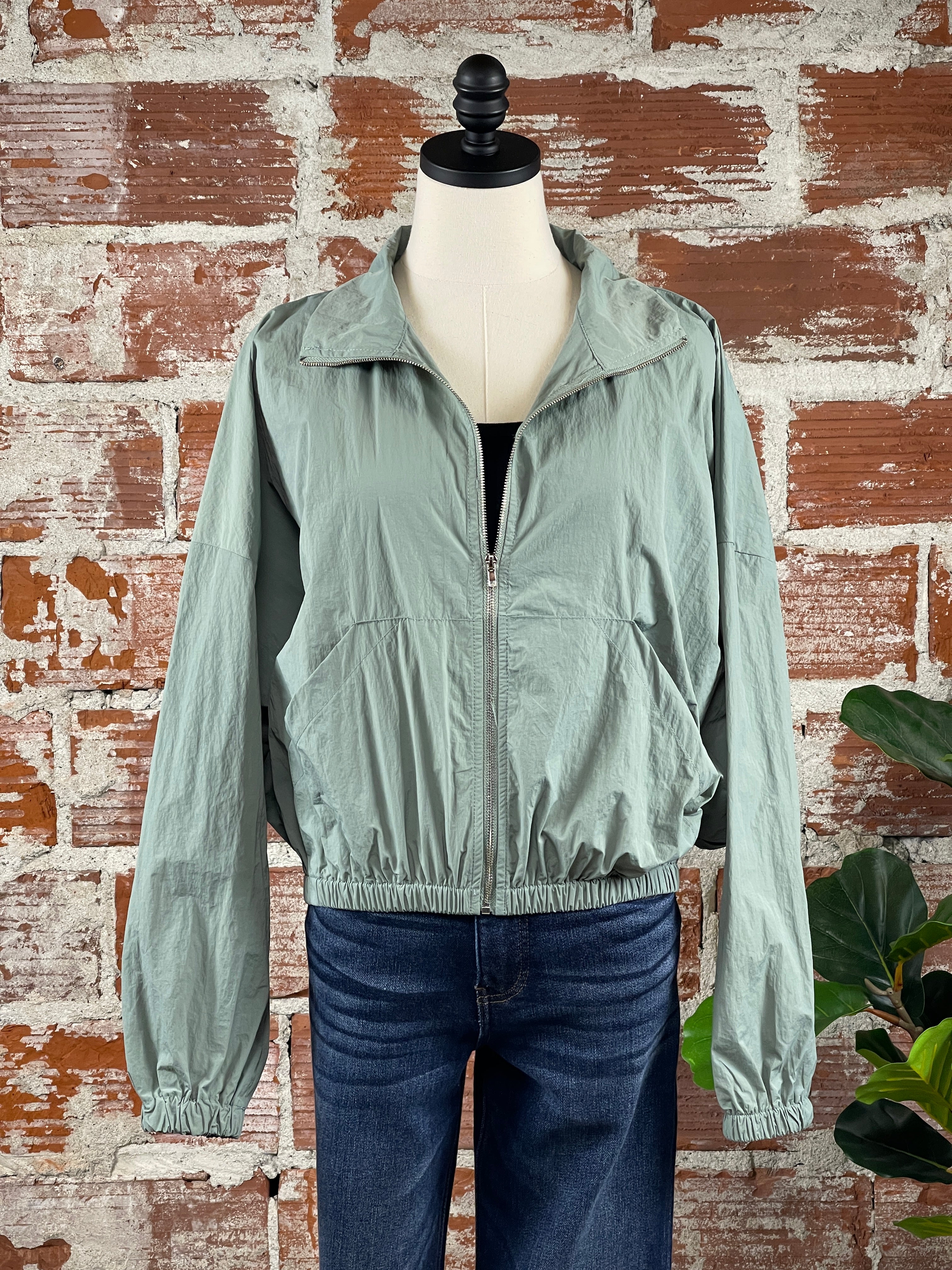 By Together Wind Breaker Jacket in Dark Sage-141 Outerwear Coats & Jackets-Little Bird Boutique