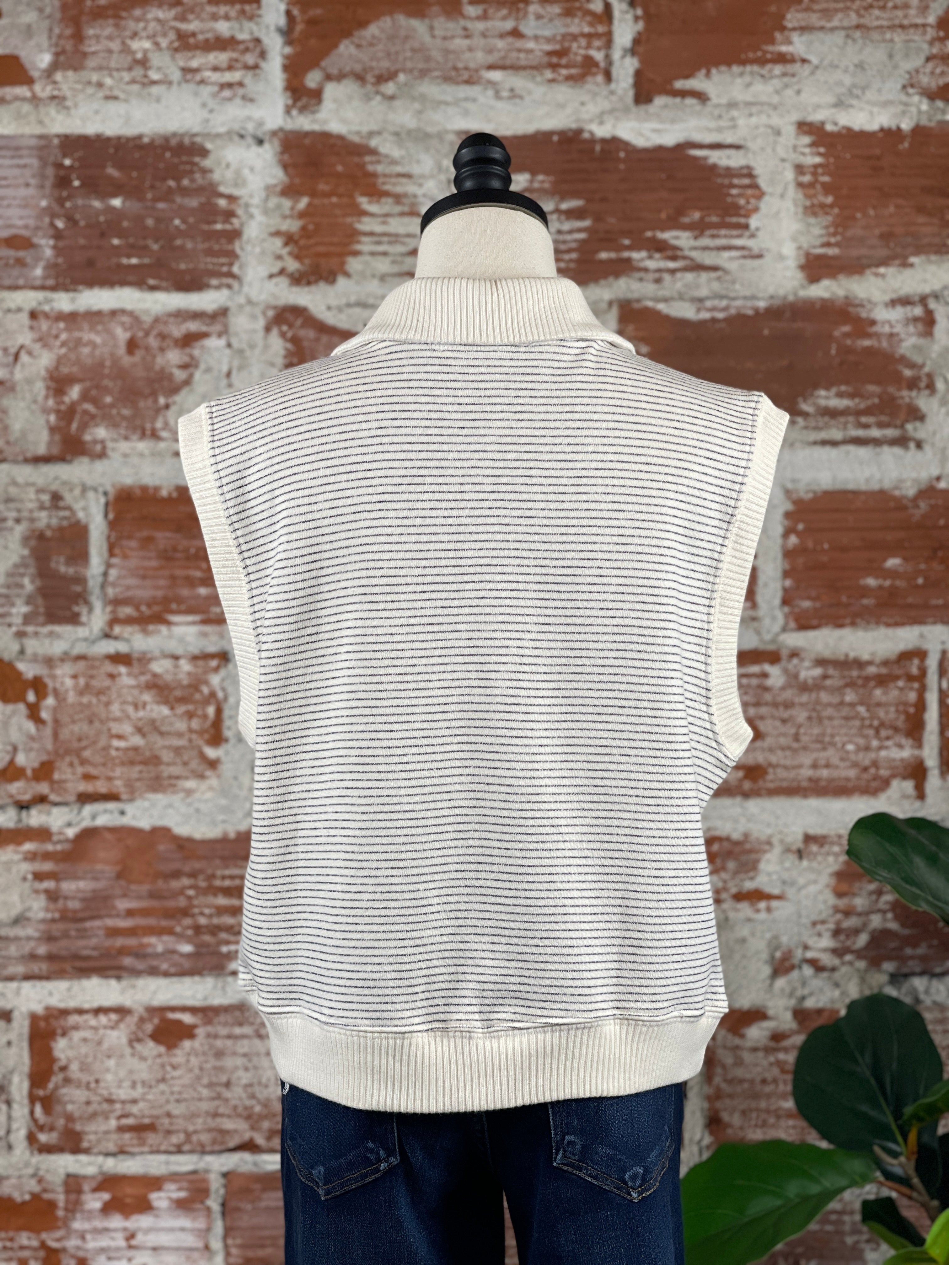 By Together Freely Sleeveless Sweatshirt in Natural and Black Stripe-122 - Jersey Tops S/S (Jan - June)-Little Bird Boutique