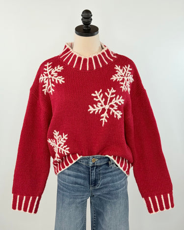 Snow Flake Sweater in Red and Ivory-133 - Sweaters (Holiday)-Little Bird Boutique