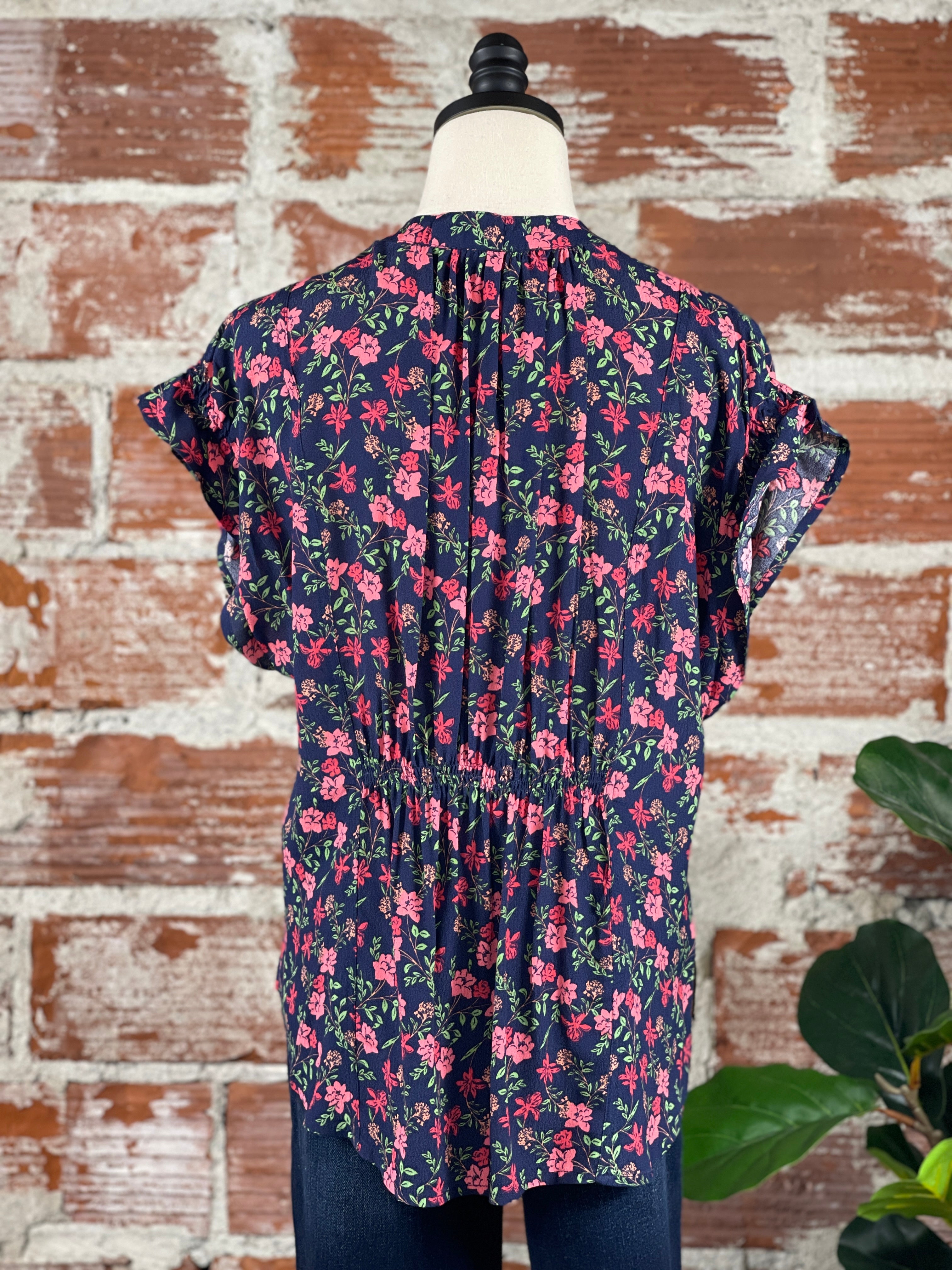 Jak & Rae Avery Top in Navy Floral Ditsy-112 - Woven Top S/S (Jan - June)-Little Bird Boutique