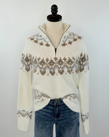 Snowbound Serenity Half-Zip Sweater in Ivory-131 - Sweaters F/W (June - Nov)-Little Bird Boutique