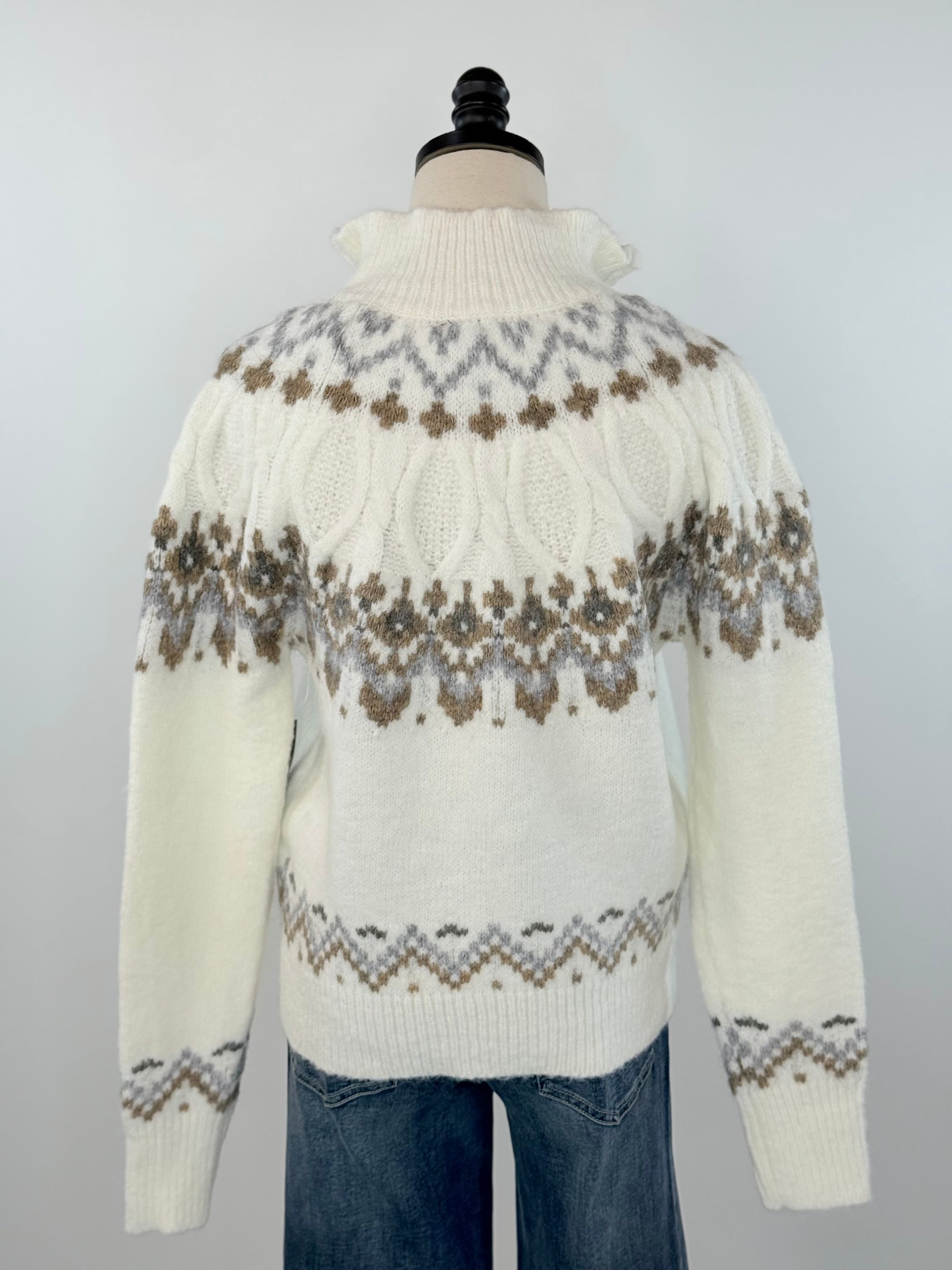 Snowbound Serenity Half-Zip Sweater in Ivory-131 - Sweaters F/W (June - Nov)-Little Bird Boutique
