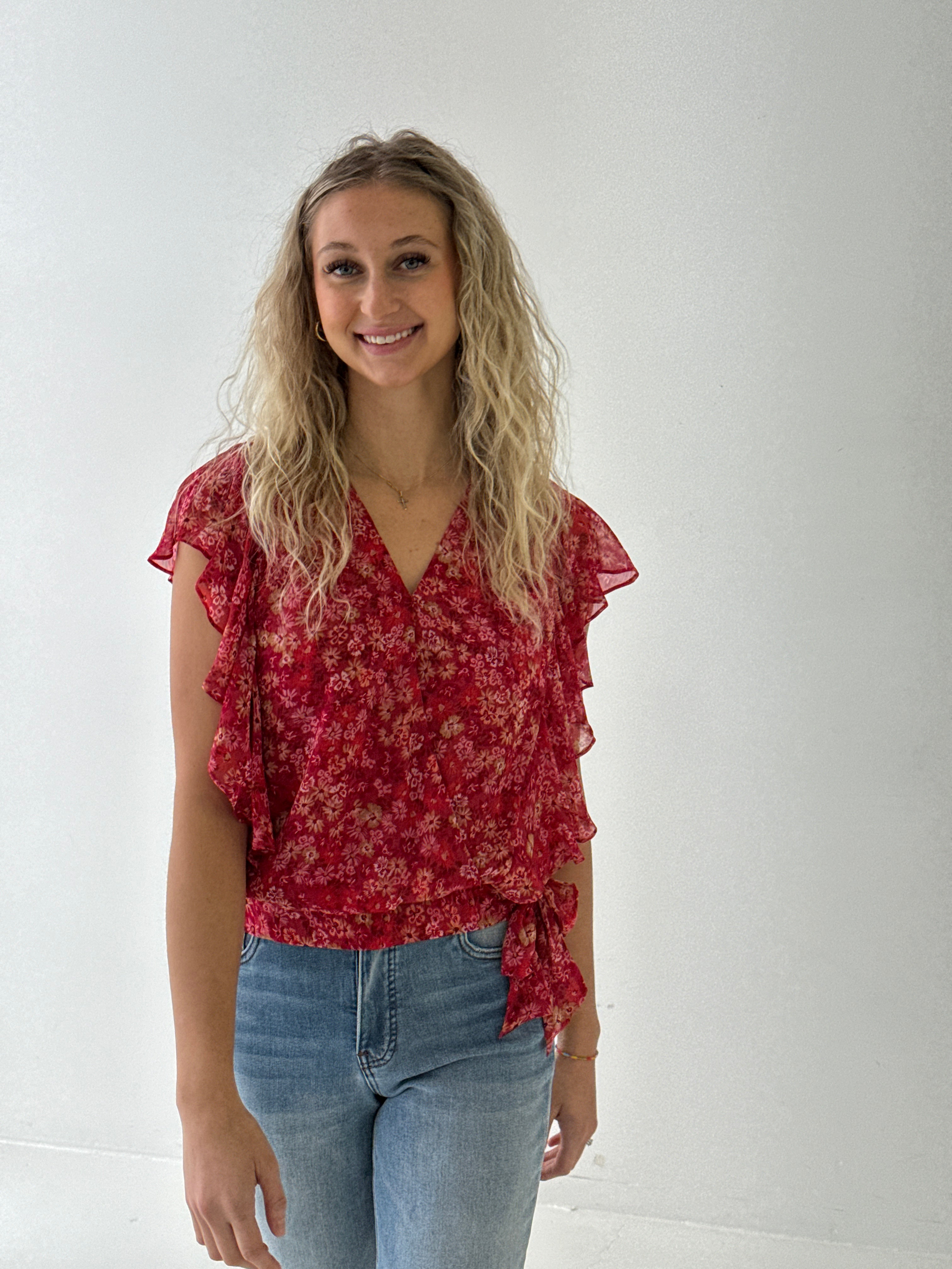 Liverpool Surplice Floral Top in Berry Blossom-112 - Woven Top S/S (Jan - June)-Little Bird Boutique