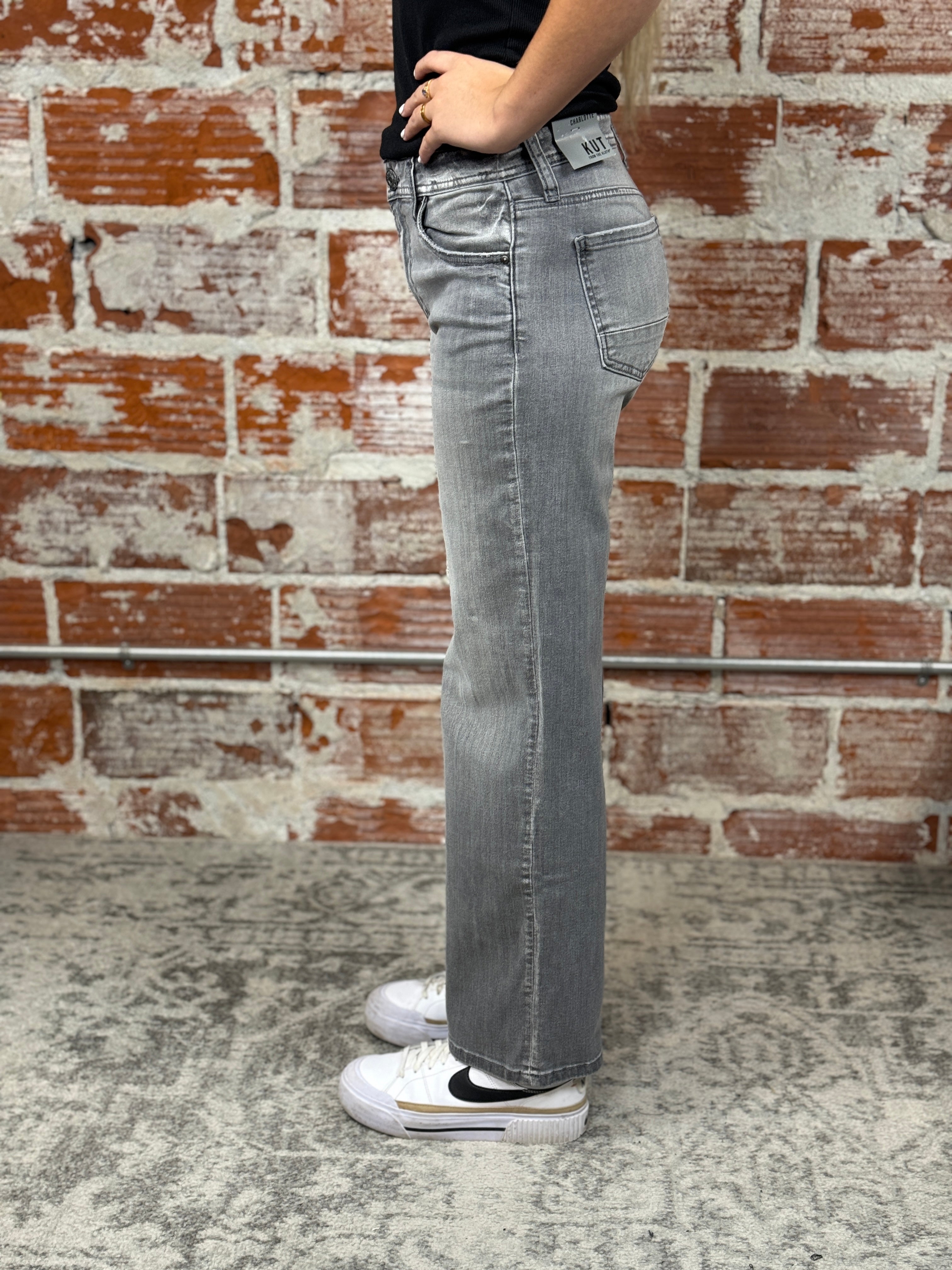 Kut from the Kloth Charlotte Jeans in Explained Grey Based Wash-210 Denim-Little Bird Boutique