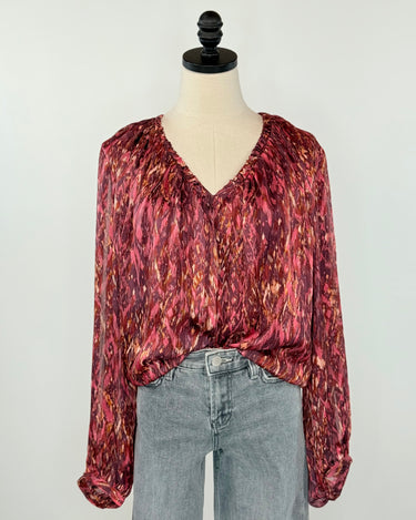 Dear John Piaf Blouse in Pomegranate Flame-113 - Woven Tops (Holiday)-Little Bird Boutique