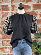 THML Embroidered Puff Sleeve Top in Black-112 - Woven Top S/S (Jan - June)-Little Bird Boutique