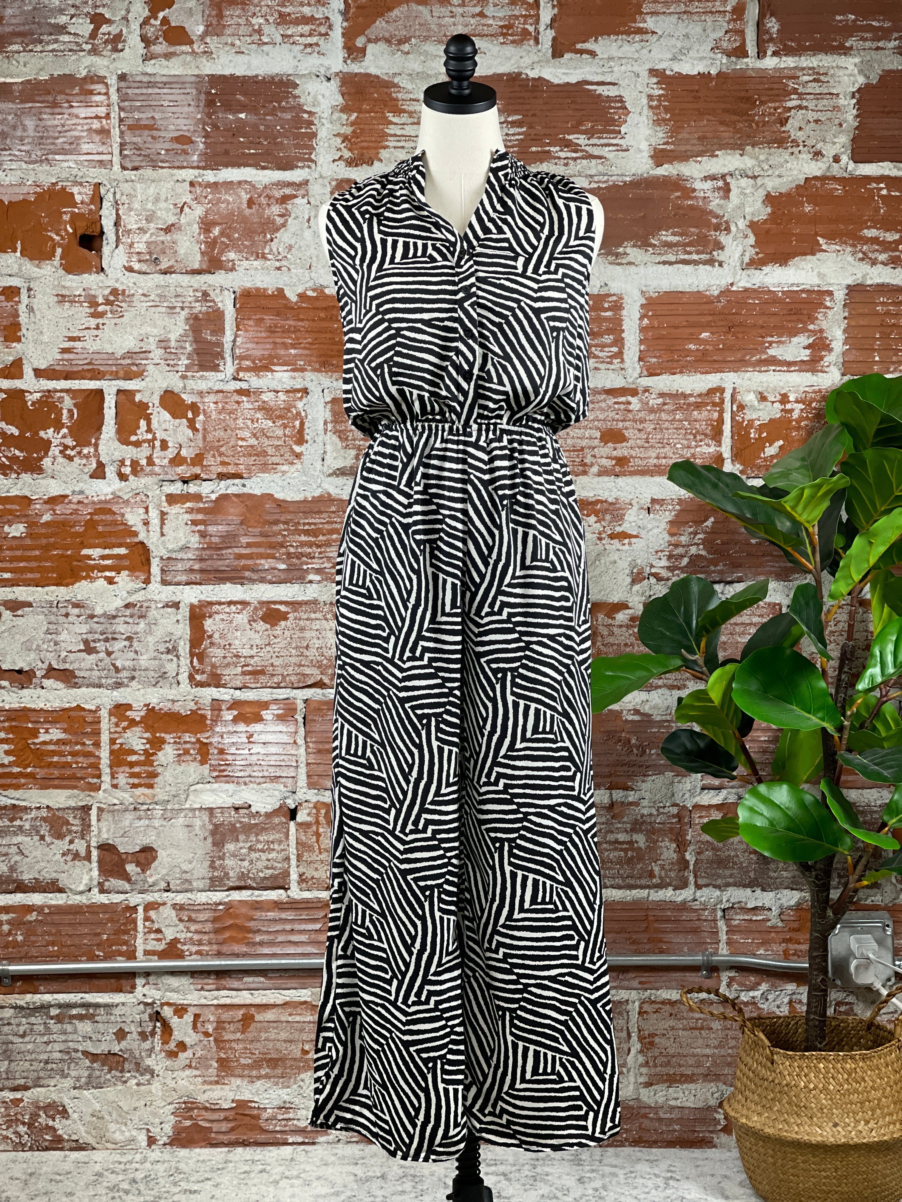 Suzie Jumpsuit in Black & Taupe Abstract-152 Dresses - Long-Little Bird Boutique
