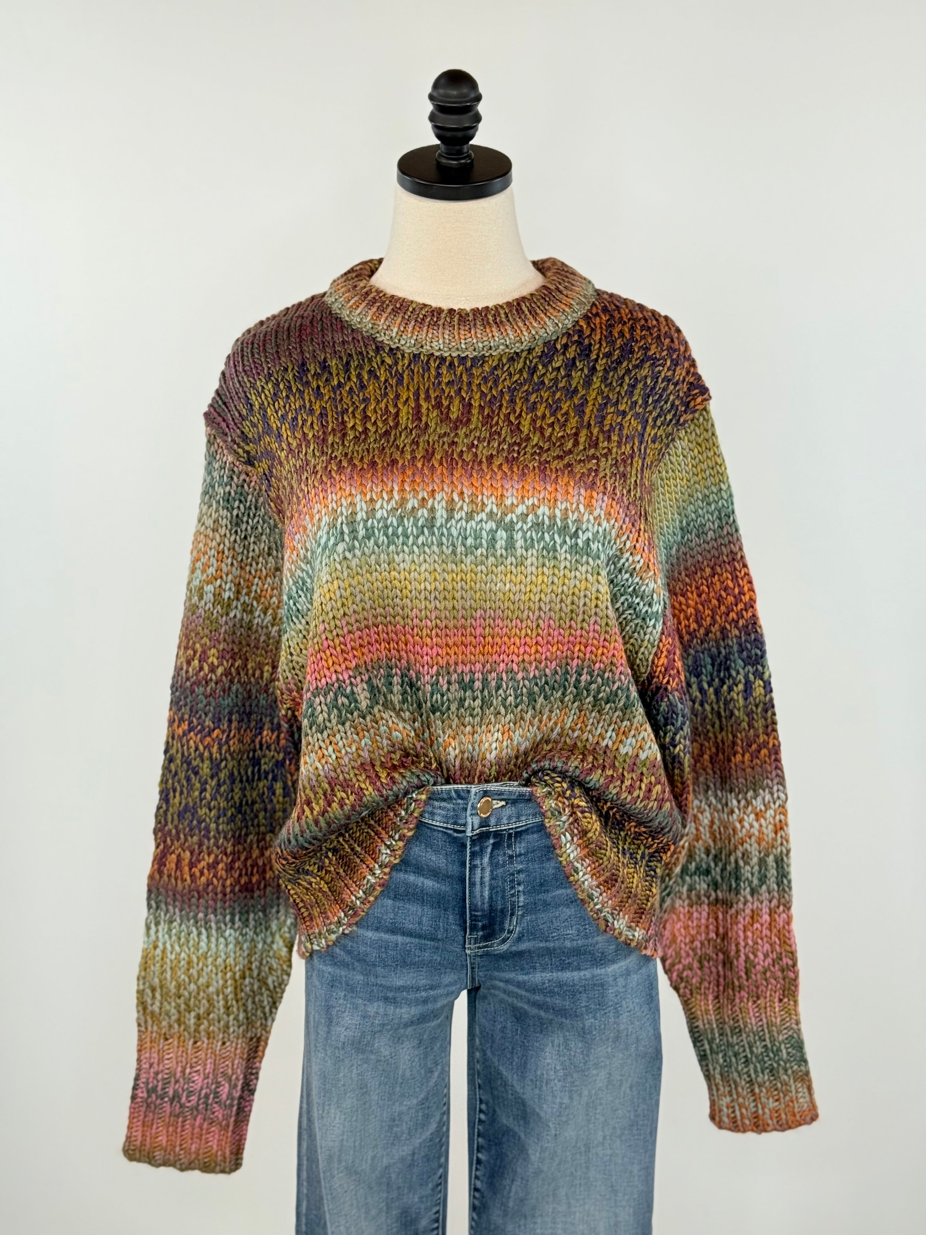 Apricot Chunky Knit Sweater in Multi-131 - Sweaters F/W (June - Nov)-Little Bird Boutique