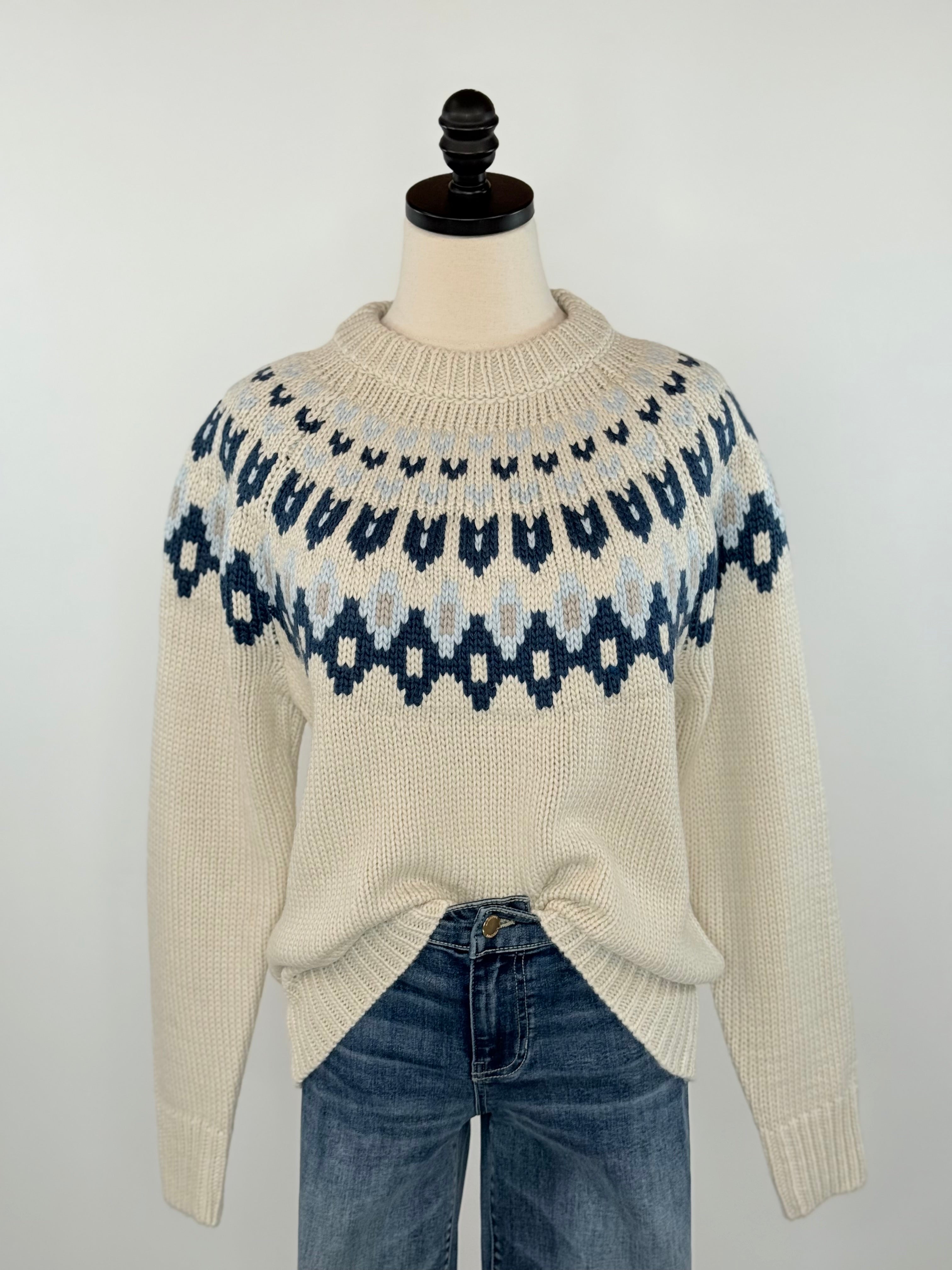 Apricot Fair Isle Sweater in Stone and Navy-131 - Sweaters F/W (June - Nov)-Little Bird Boutique