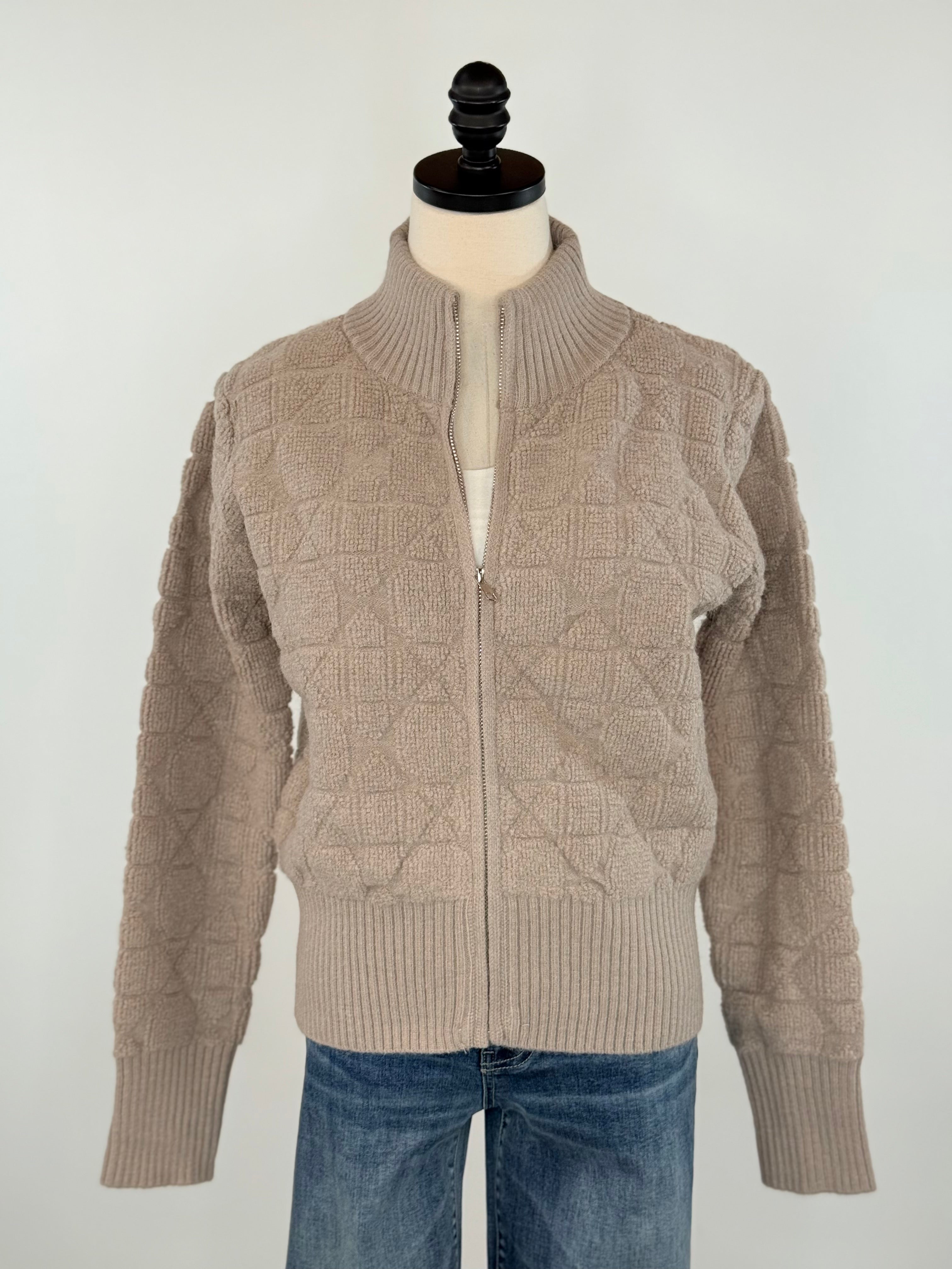 Apricot 3D Zip Sweater in Brown-131 - Sweaters F/W (June - Nov)-Little Bird Boutique