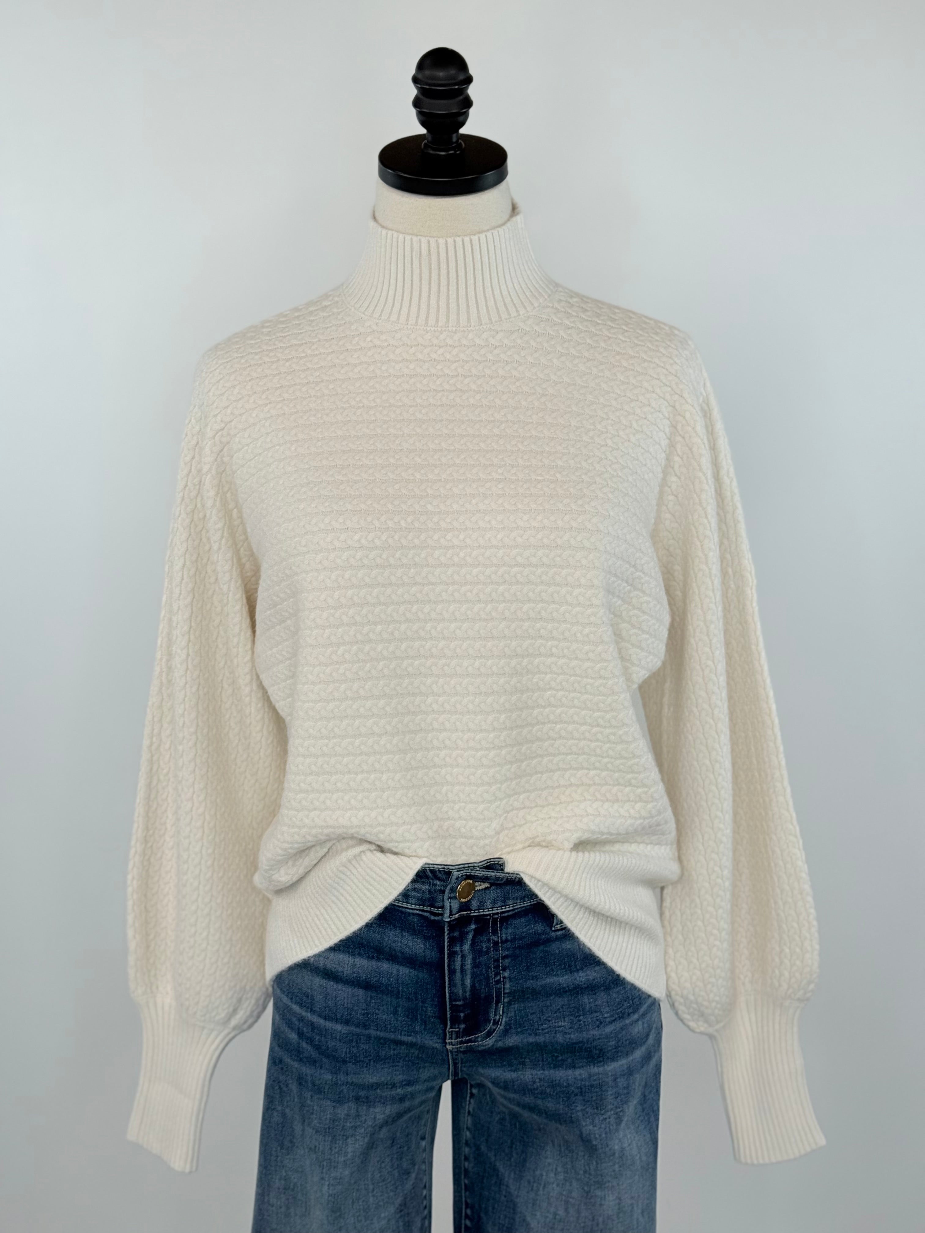 Apricot High Neck Cable Batwing Sweater in Stone-131 - Sweaters F/W (June - Nov)-Little Bird Boutique