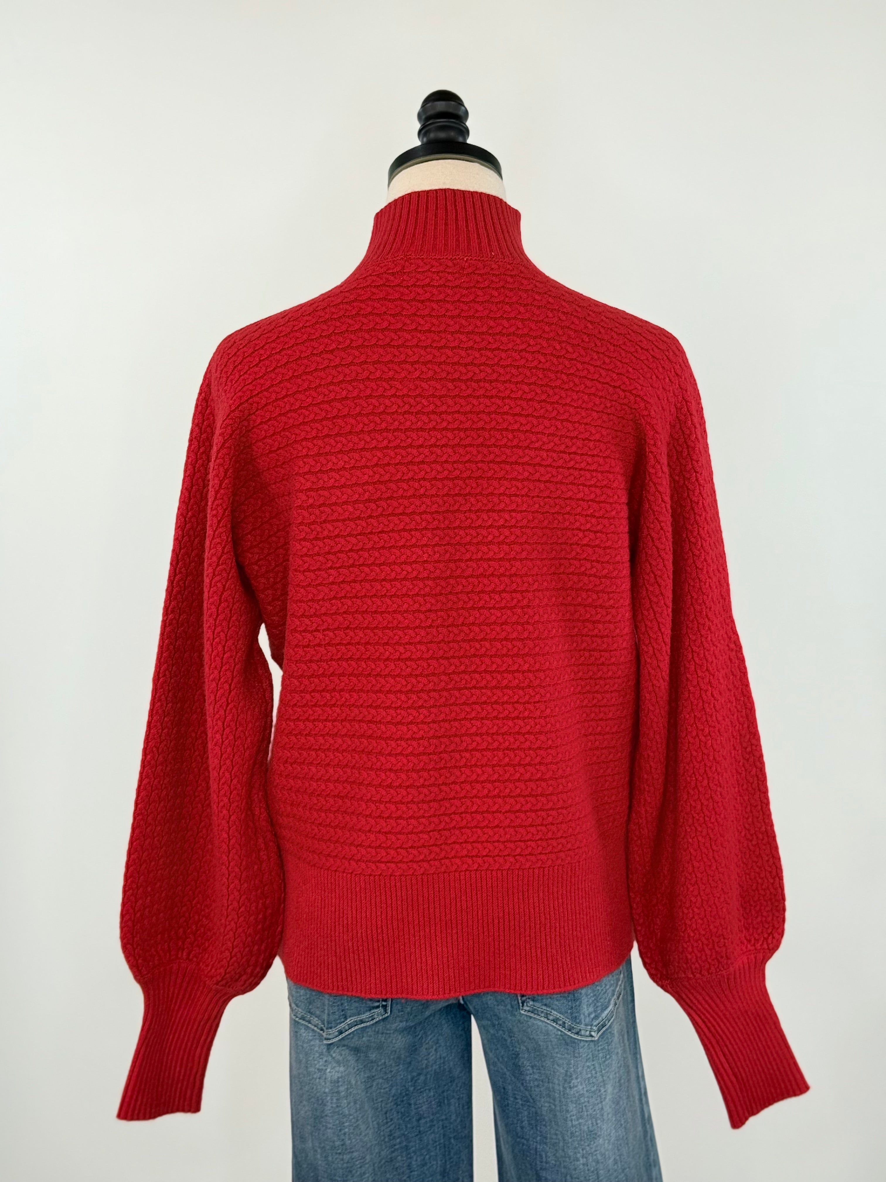 Apricot High Neck Cable Batwing Sweater in Red-131 - Sweaters F/W (June - Nov)-Little Bird Boutique