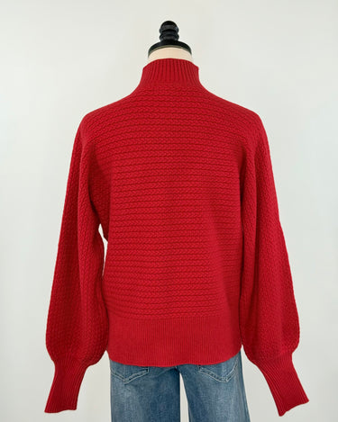 Apricot High Neck Cable Batwing Sweater in Red-131 - Sweaters F/W (June - Nov)-Little Bird Boutique