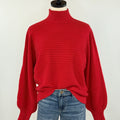 Apricot High Neck Cable Batwing Sweater in Red-131 - Sweaters F/W (June - Nov)-Little Bird Boutique