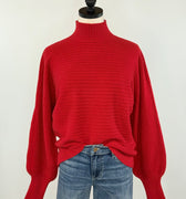 Apricot High Neck Cable Batwing Sweater in Red-131 - Sweaters F/W (June - Nov)-Little Bird Boutique