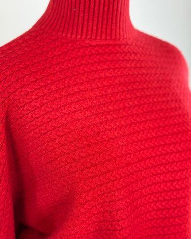 Apricot High Neck Cable Batwing Sweater in Red-131 - Sweaters F/W (June - Nov)-Little Bird Boutique