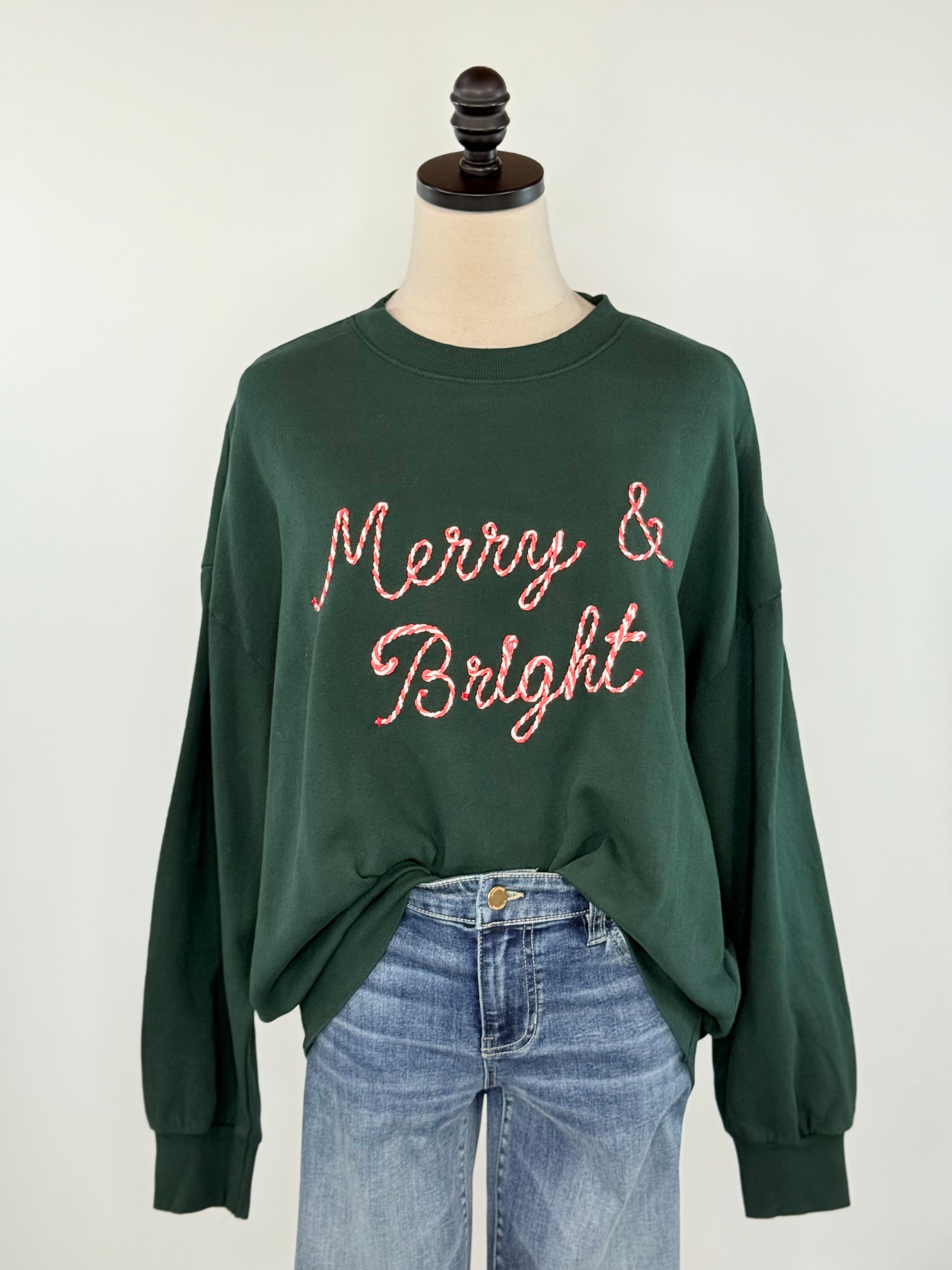 Z Supply Merry and Bright Sunday Sweatshirt in Garland Green-133 - Sweaters (Holiday)-Little Bird Boutique
