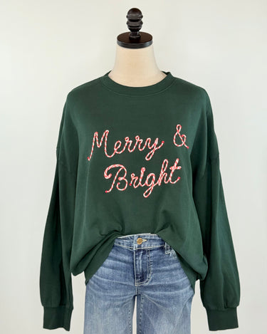 Z Supply Merry and Bright Sunday Sweatshirt in Garland Green-133 - Sweaters (Holiday)-Little Bird Boutique