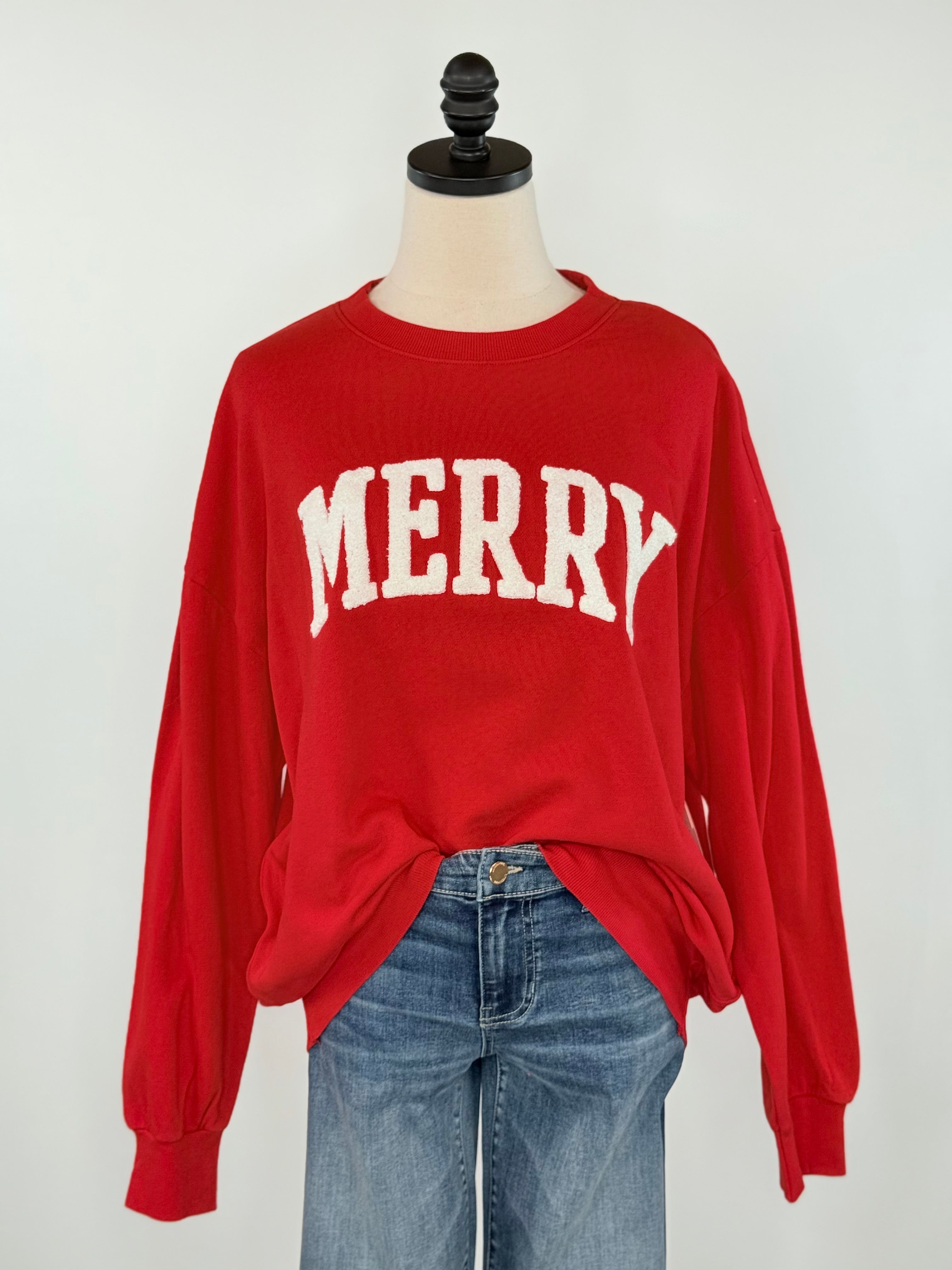 Z Supply Very Merry Sunday Sweatshirt in Festive Red-133 - Sweaters (Holiday)-Little Bird Boutique