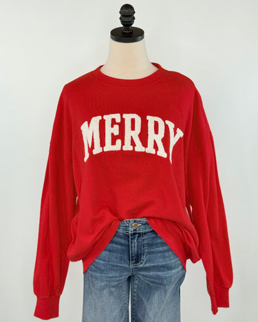 Z Supply Very Merry Sunday Sweatshirt in Festive Red-133 - Sweaters (Holiday)-Little Bird Boutique