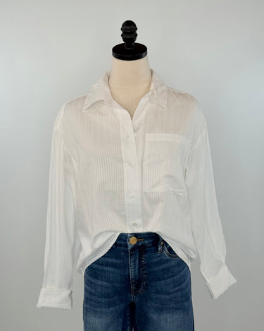 Dex Textured Button Up Blouse in White-111 - Woven Top F/W (June- Nov)-Little Bird Boutique