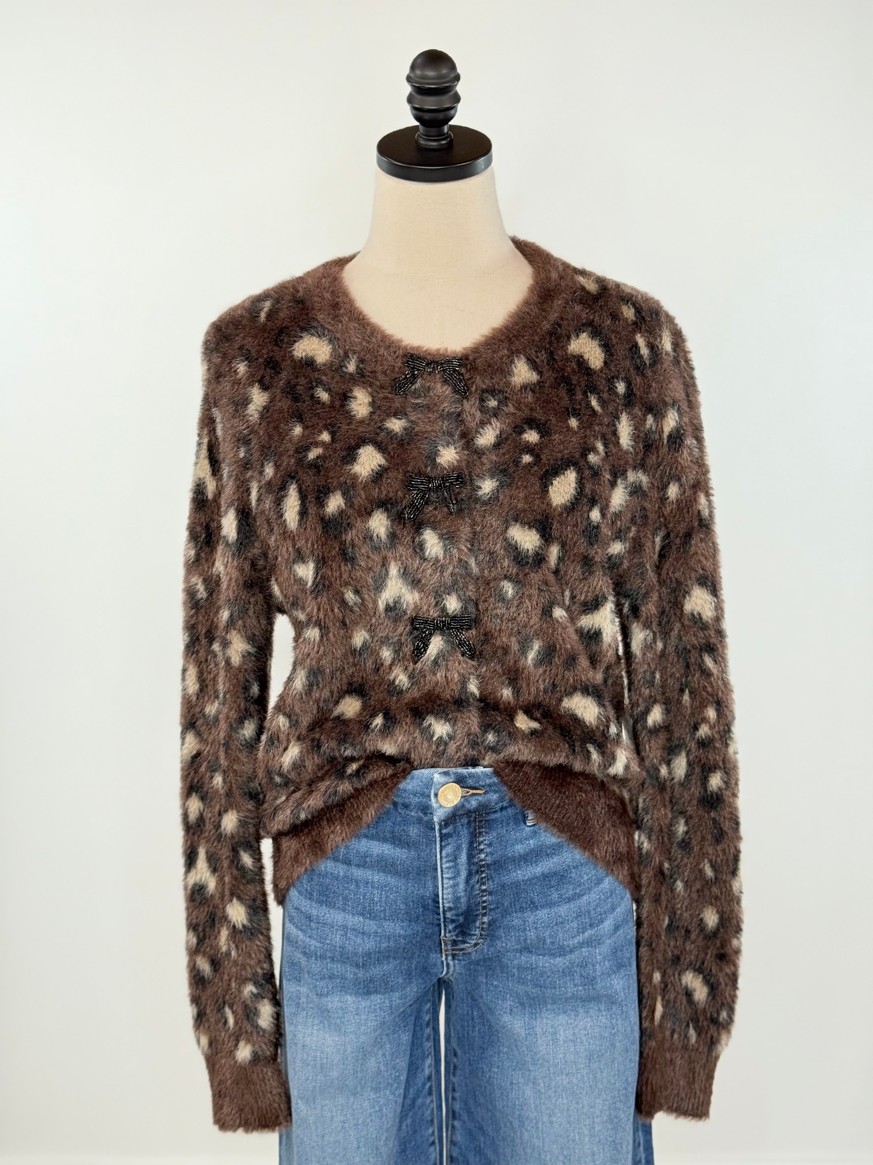 Black Tape Soft Touch Leopard Sweater in Brown-133 - Sweaters (Holiday)-Little Bird Boutique