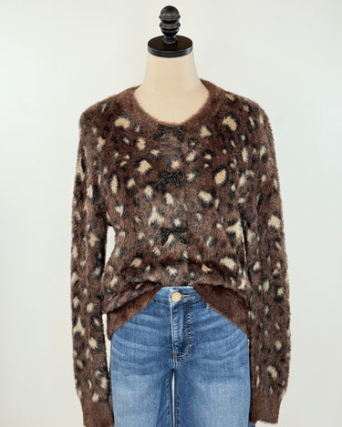 Black Tape Soft Touch Leopard Sweater in Brown-133 - Sweaters (Holiday)-Little Bird Boutique