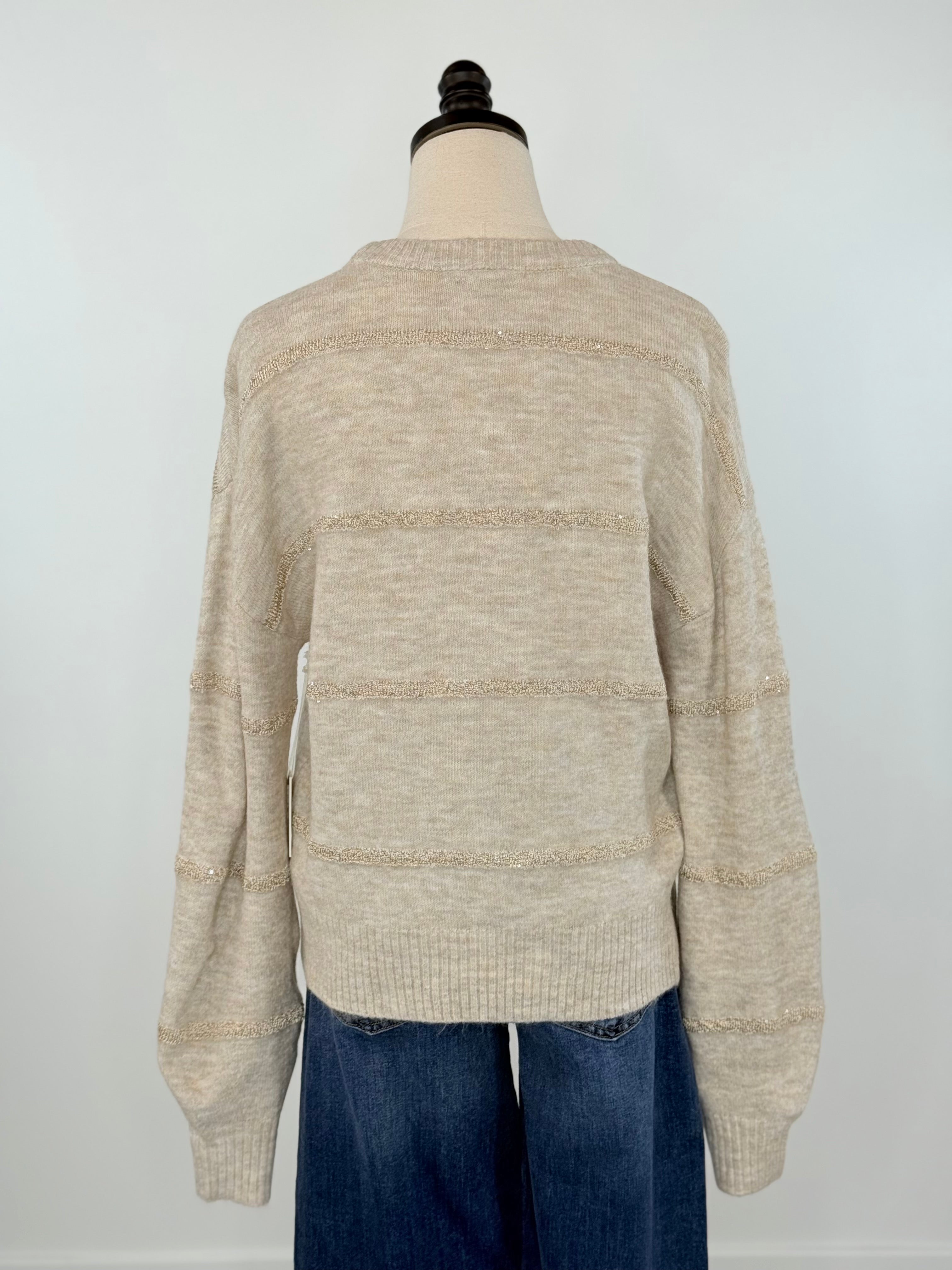 Dex Sequin Stripe Sweater in Light Oat-133 - Sweaters (Holiday)-Little Bird Boutique