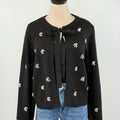 Dex Embellished Tie-Front Cardigan in Black-133 - Sweaters (Holiday)-Little Bird Boutique