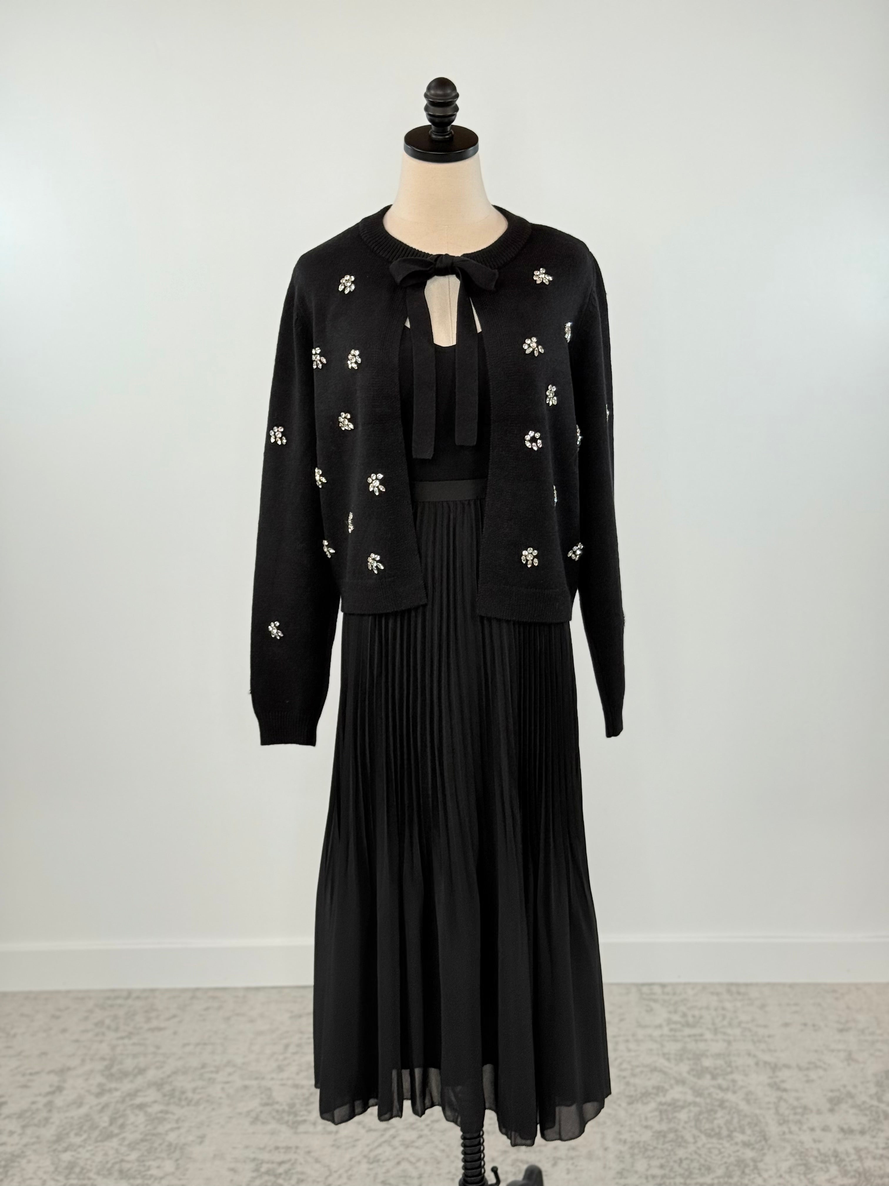 Black Tape Pleated Midi Skirt in Black-231 Skirts-Little Bird Boutique