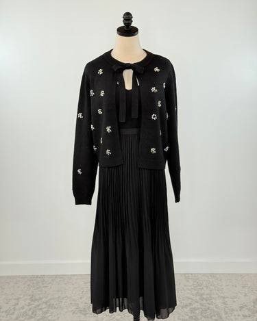 Black Tape Pleated Midi Skirt in Black-231 Skirts-Little Bird Boutique