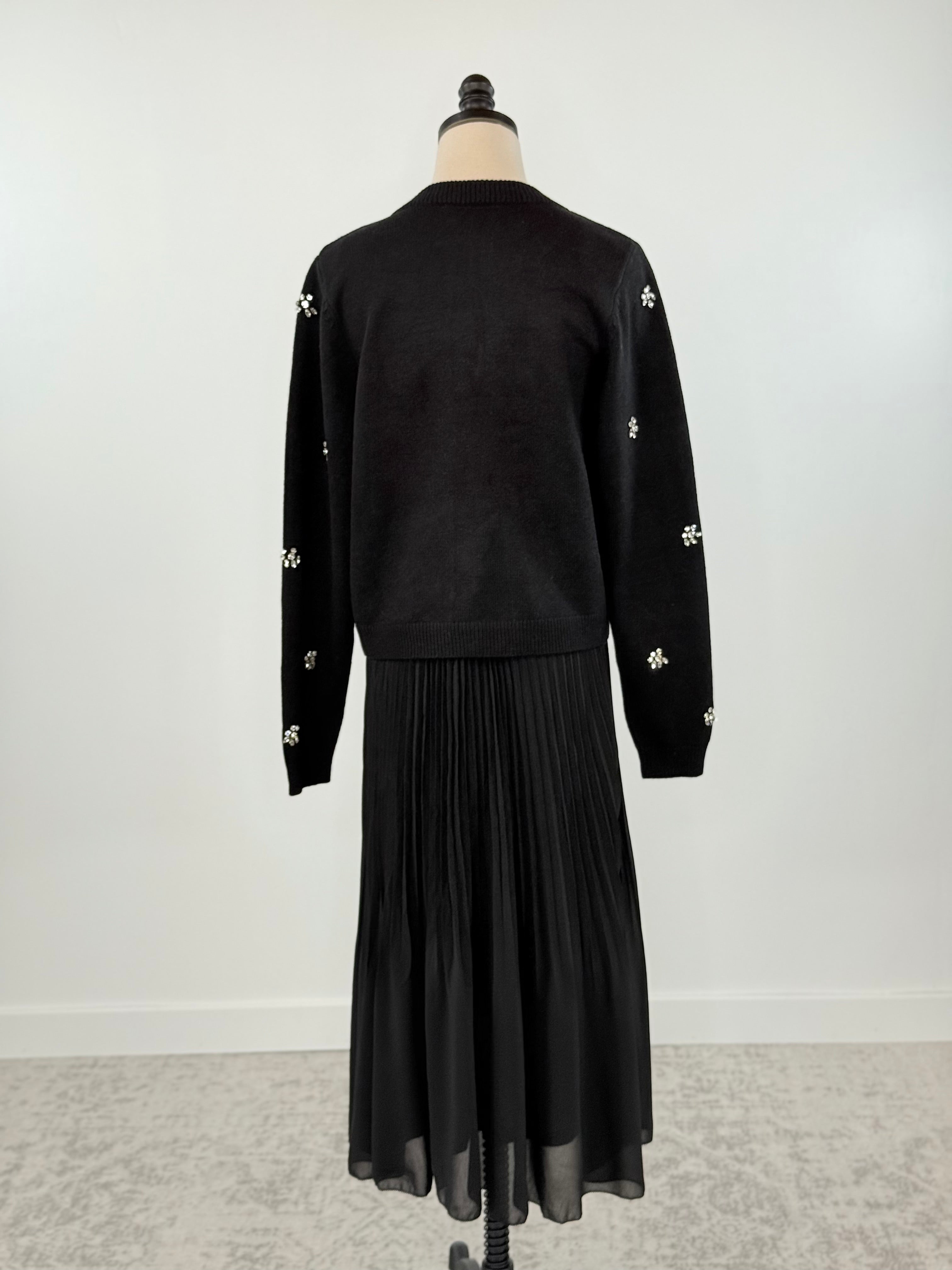 Black Tape Pleated Midi Skirt in Black-231 Skirts-Little Bird Boutique