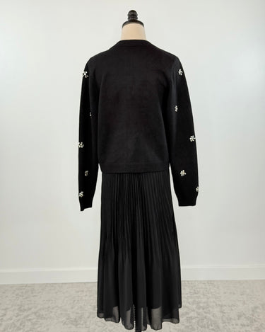 Black Tape Pleated Midi Skirt in Black-231 Skirts-Little Bird Boutique