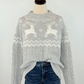 Apricot Reindeer Mix Cable Sweater in Grey-133 - Sweaters (Holiday)-Little Bird Boutique