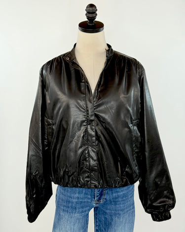 Rebel Glow Faux Leather Bomber Jacket in Black-141 Outerwear Coats & Jackets-Little Bird Boutique