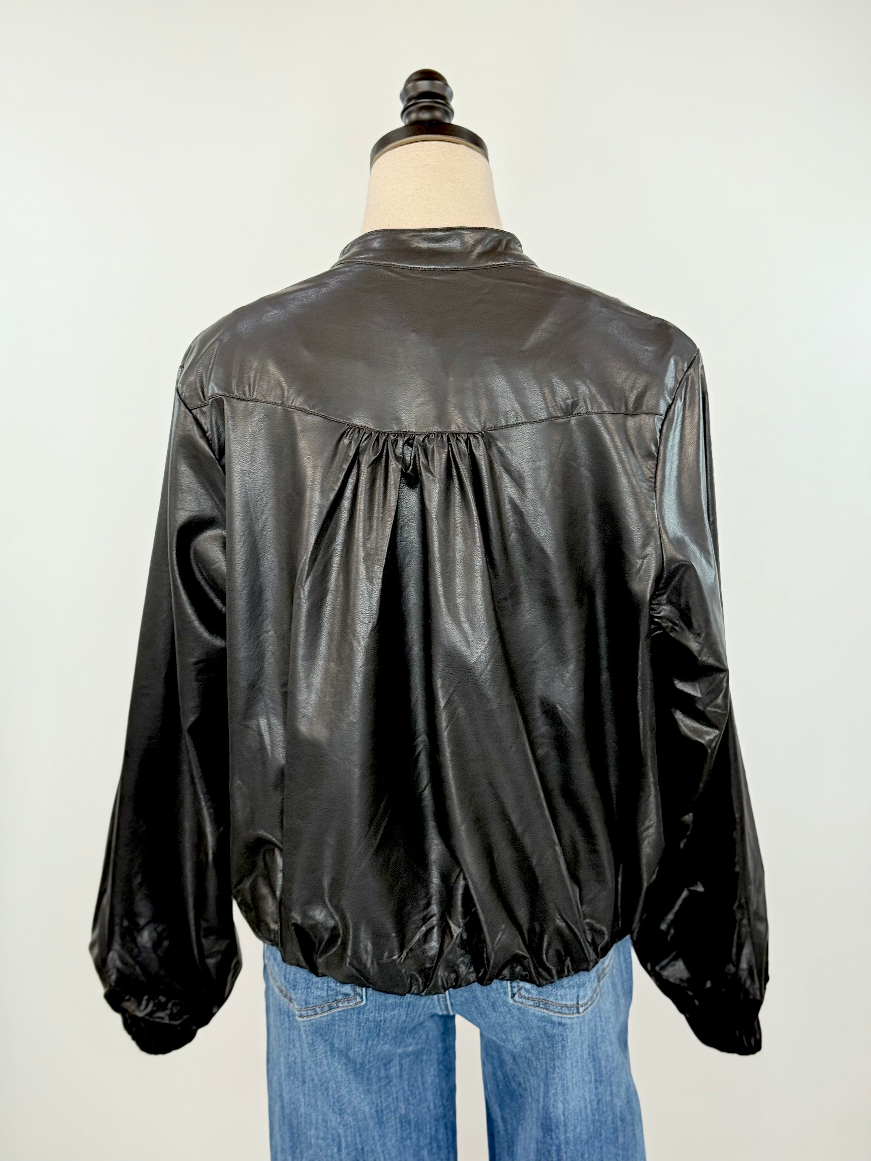 Rebel Glow Faux Leather Bomber Jacket in Black-141 Outerwear Coats & Jackets-Little Bird Boutique