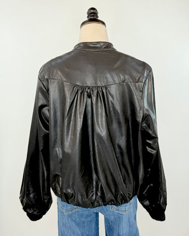Rebel Glow Faux Leather Bomber Jacket in Black-141 Outerwear Coats & Jackets-Little Bird Boutique