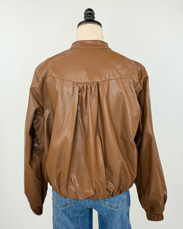 Rebel Glow Faux Leather Bomber Jacket in Brown-141 Outerwear Coats & Jackets-Little Bird Boutique
