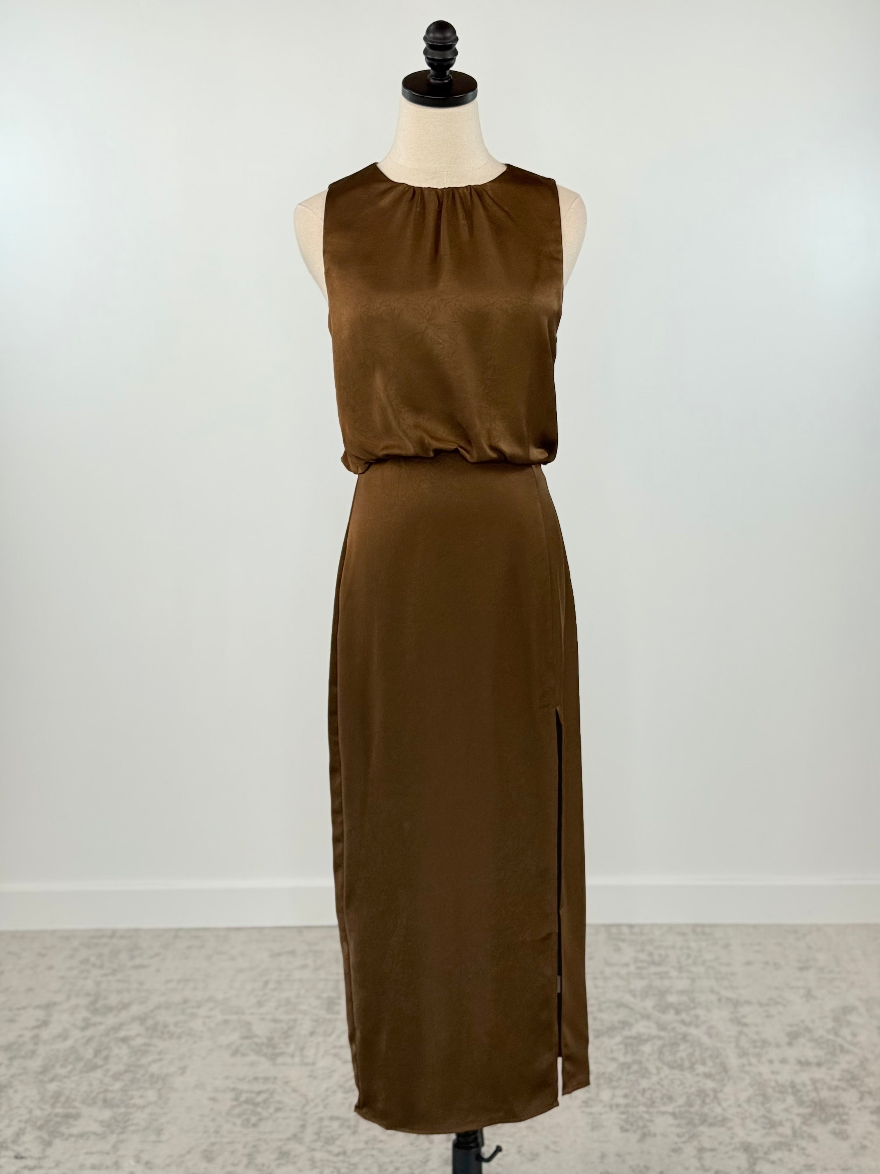 Charlie Luxe Midi Dress in Brown-152 Dresses - Long-Little Bird Boutique
