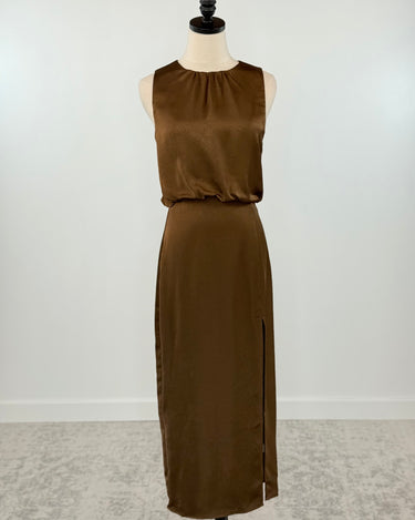 Charlie Luxe Midi Dress in Brown-152 Dresses - Long-Little Bird Boutique