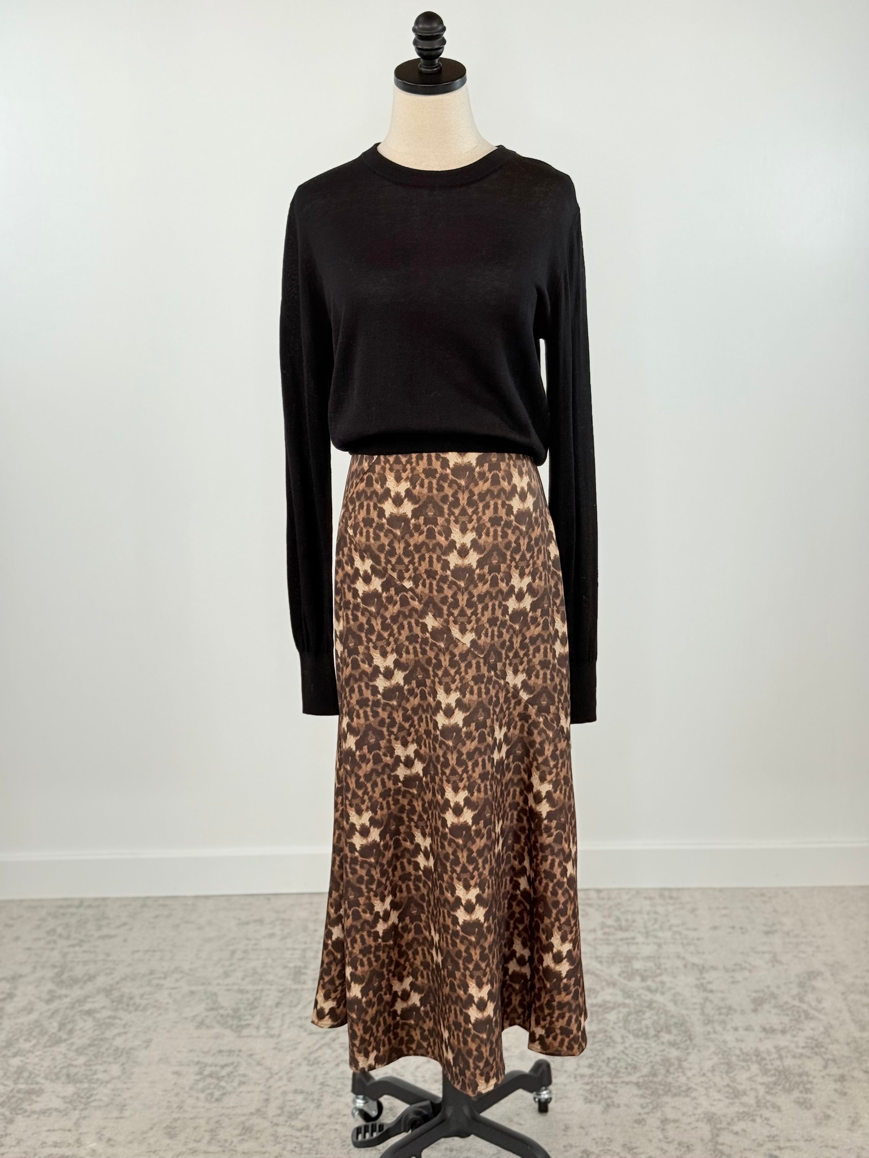 Silky Skirt in Leopard Satin-231 Skirts-Little Bird Boutique