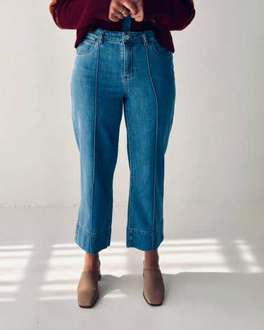 OAT NYC Front Mid Seam Baby Wide Jeans in Odell Wash-210 Denim-Little Bird Boutique