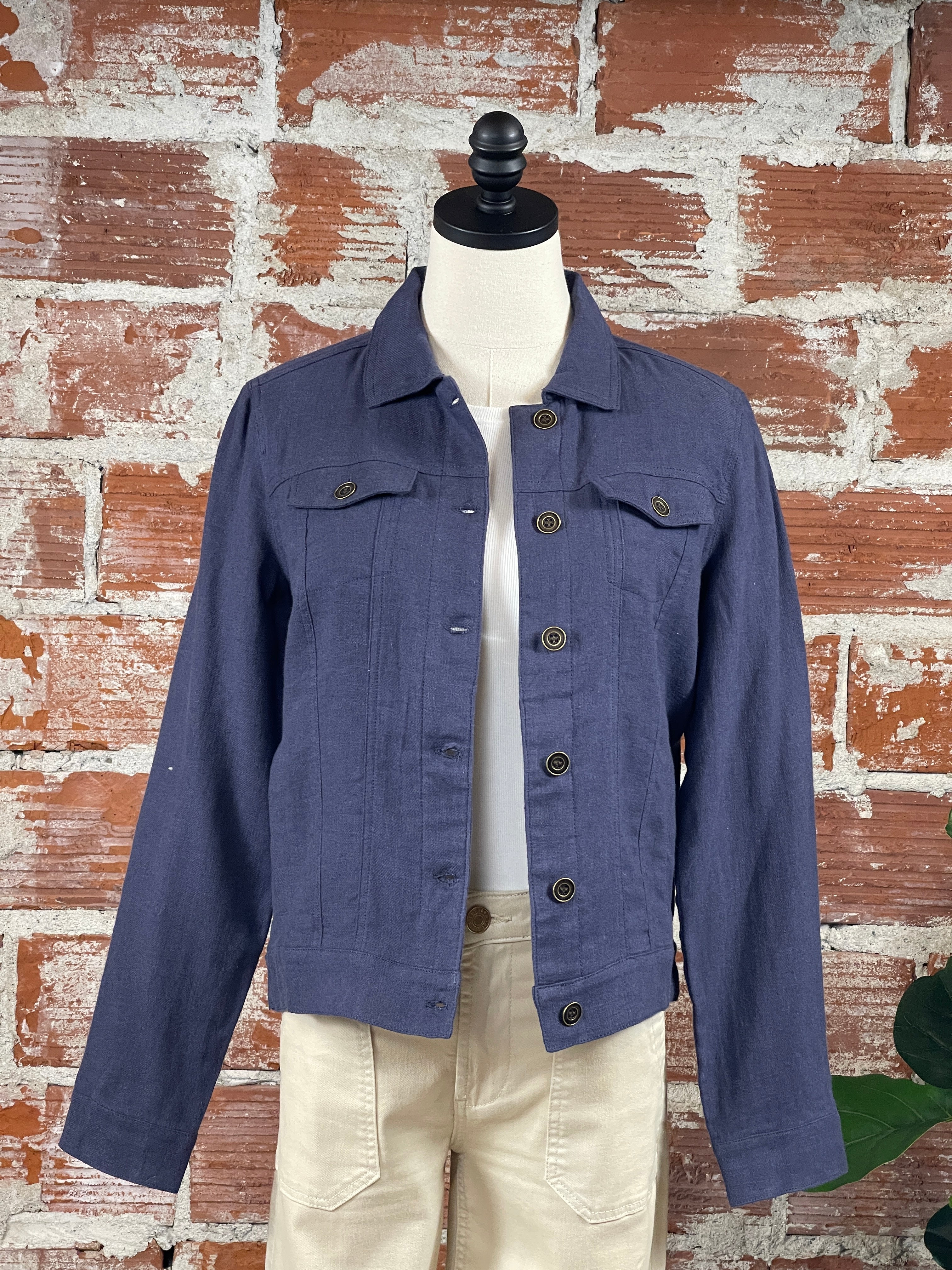 Kennedy Linen Jacket in Navy Blue-141 Outerwear Coats & Jackets-Little Bird Boutique