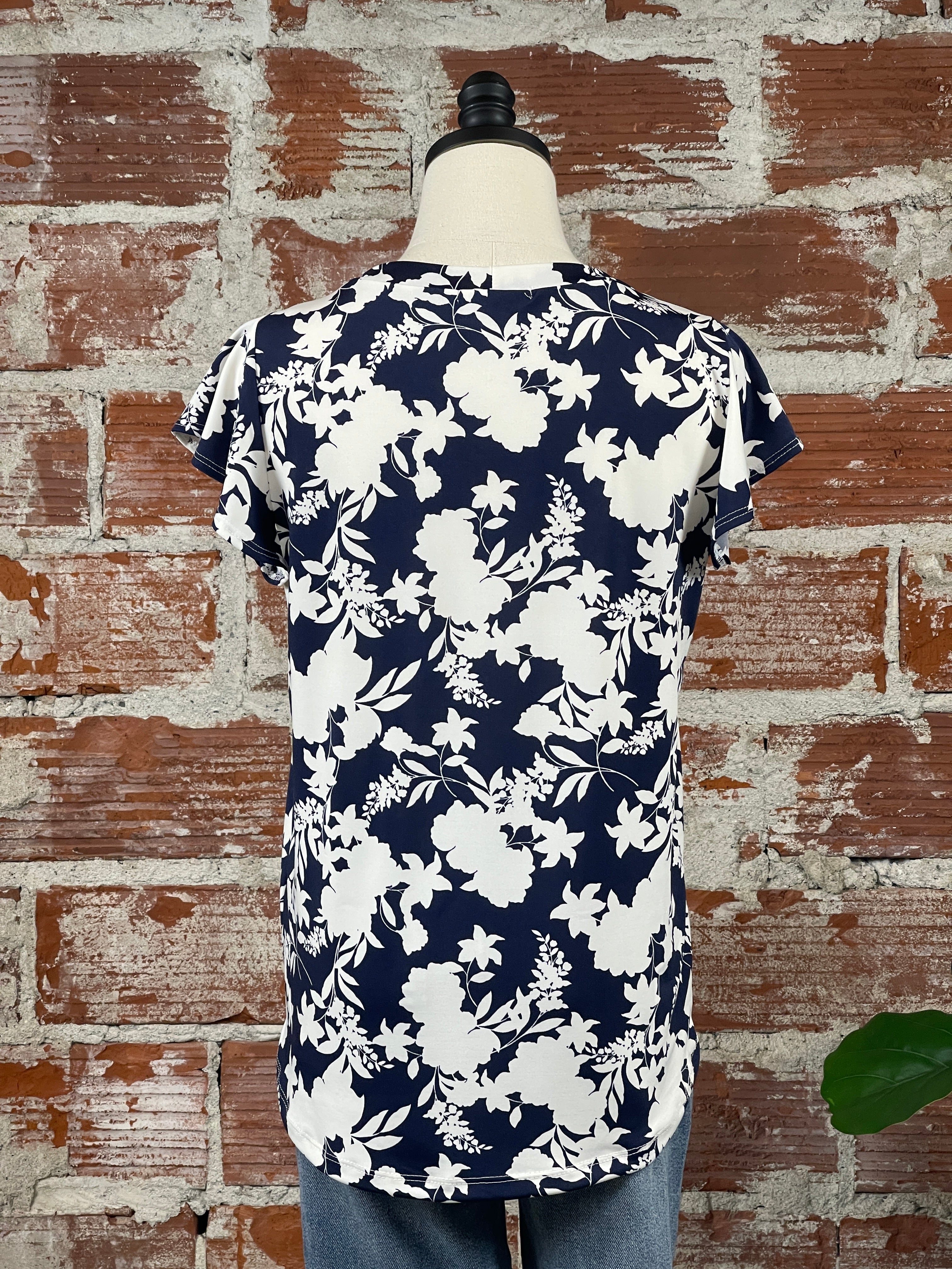 Paradise Top in Navy and White-112 - Woven Top S/S (Jan - June)-Little Bird Boutique