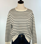 Coastal Classic Striped Sweater Gray and White Stripe-131 - Sweaters F/W (June - Nov)-Little Bird Boutique