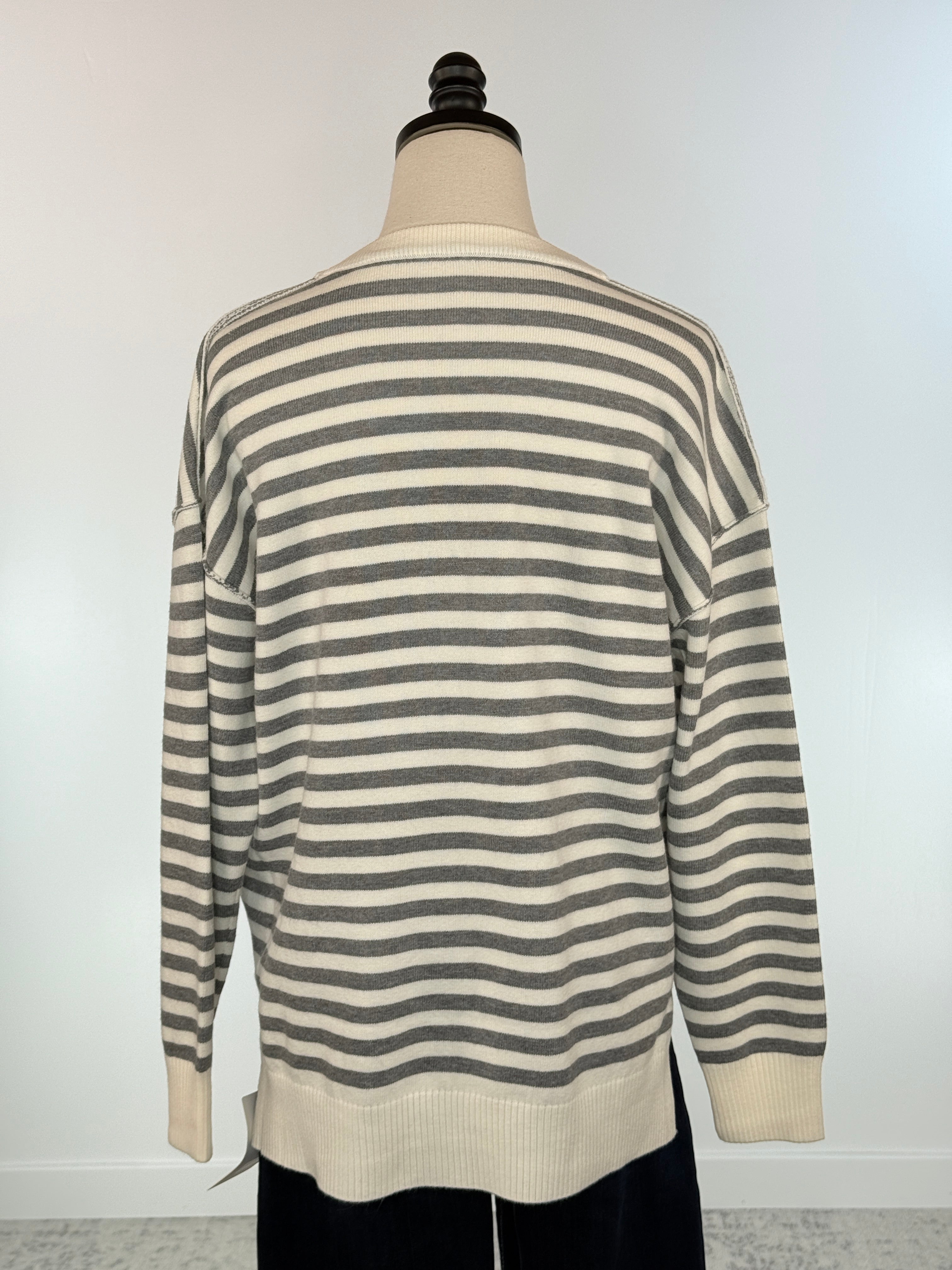 Coastal Classic Striped Sweater Gray and White Stripe-131 - Sweaters F/W (June - Nov)-Little Bird Boutique