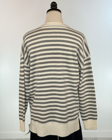 Coastal Classic Striped Sweater Gray and White Stripe-131 - Sweaters F/W (June - Nov)-Little Bird Boutique