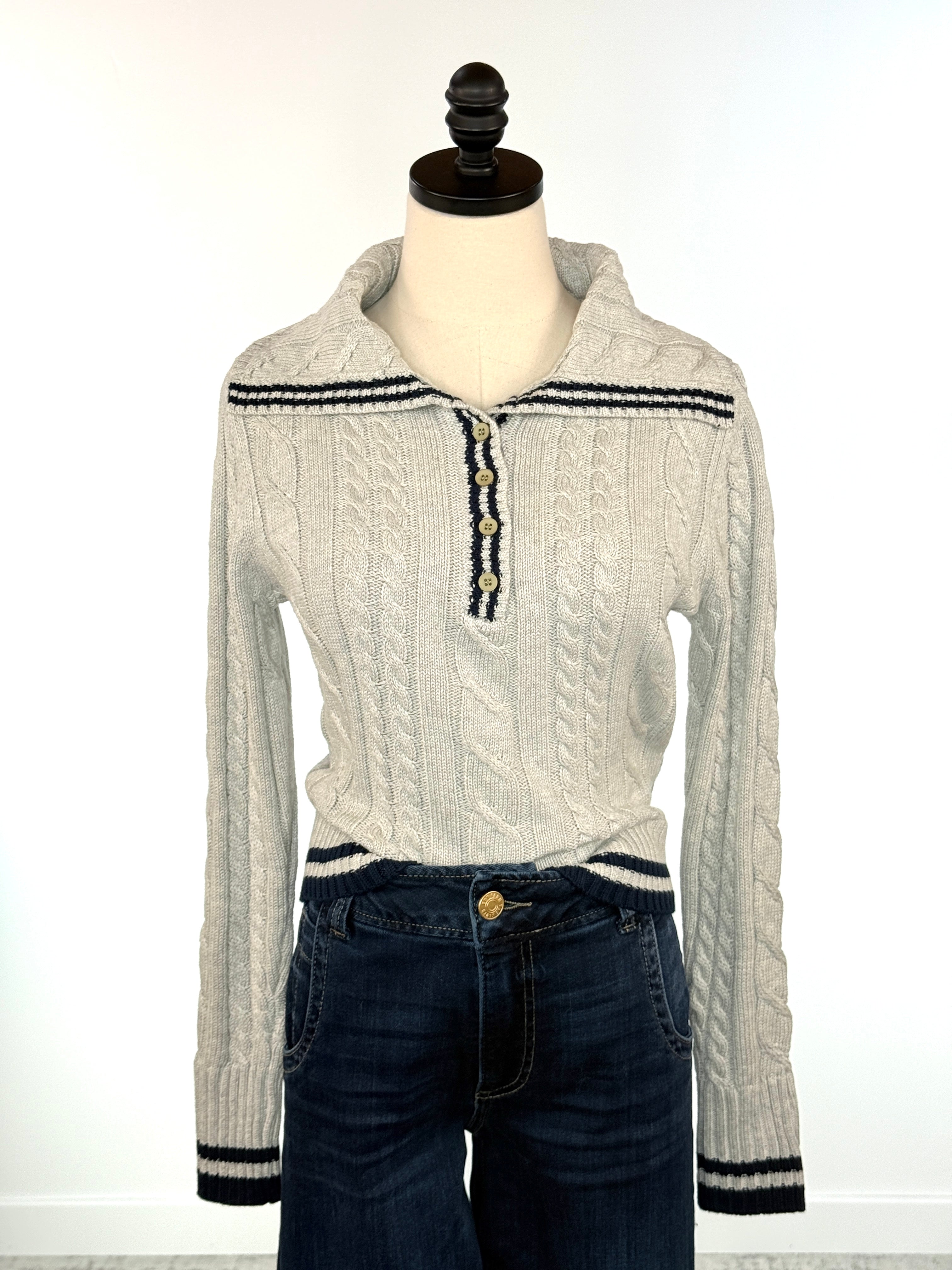 Nantucket Knit Polo in Gray-131 - Sweaters F/W (June - Nov)-Little Bird Boutique
