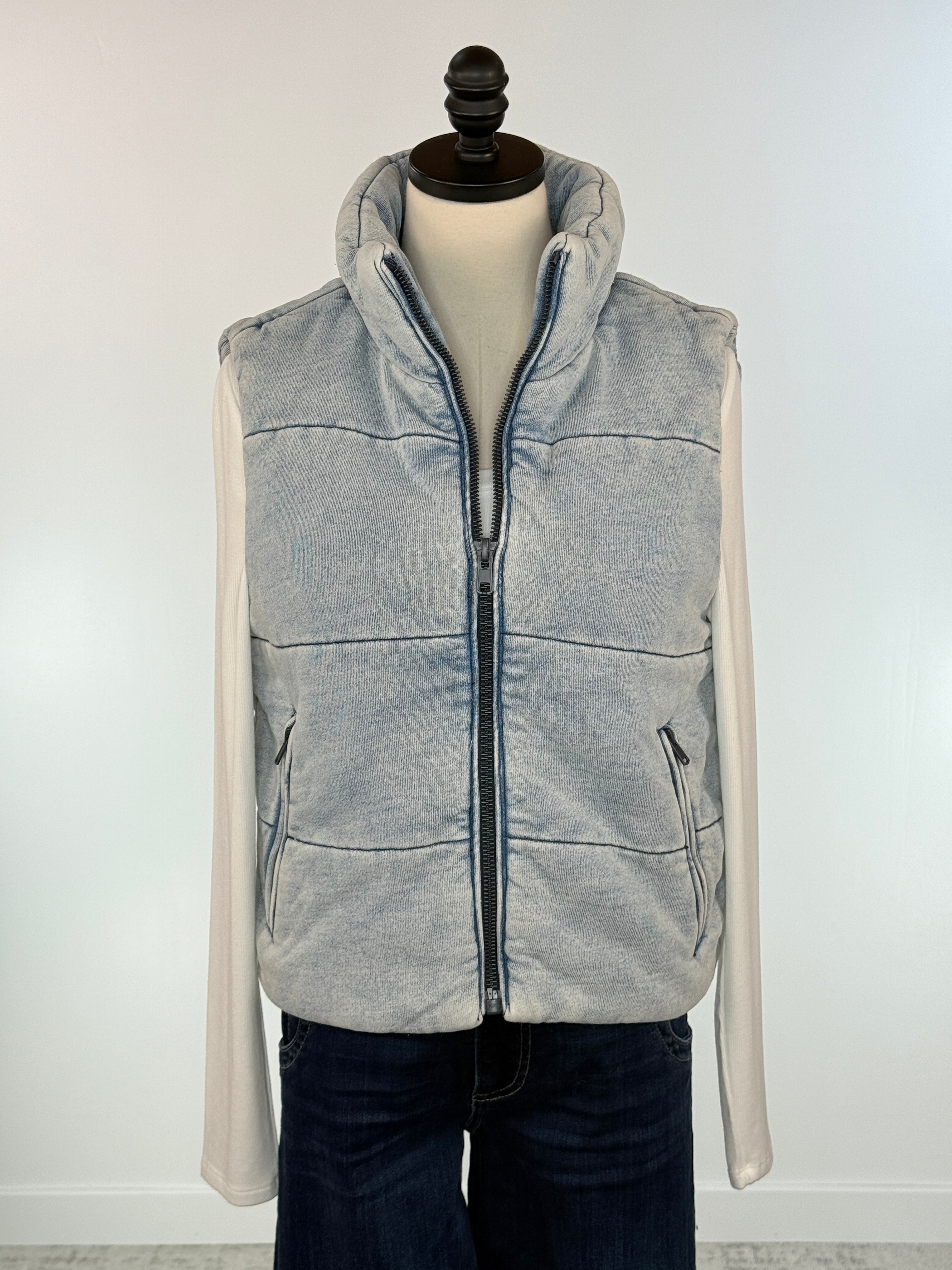 Cloudwalk Puffer Vest in Denim-141 Outerwear Coats & Jackets-Little Bird Boutique