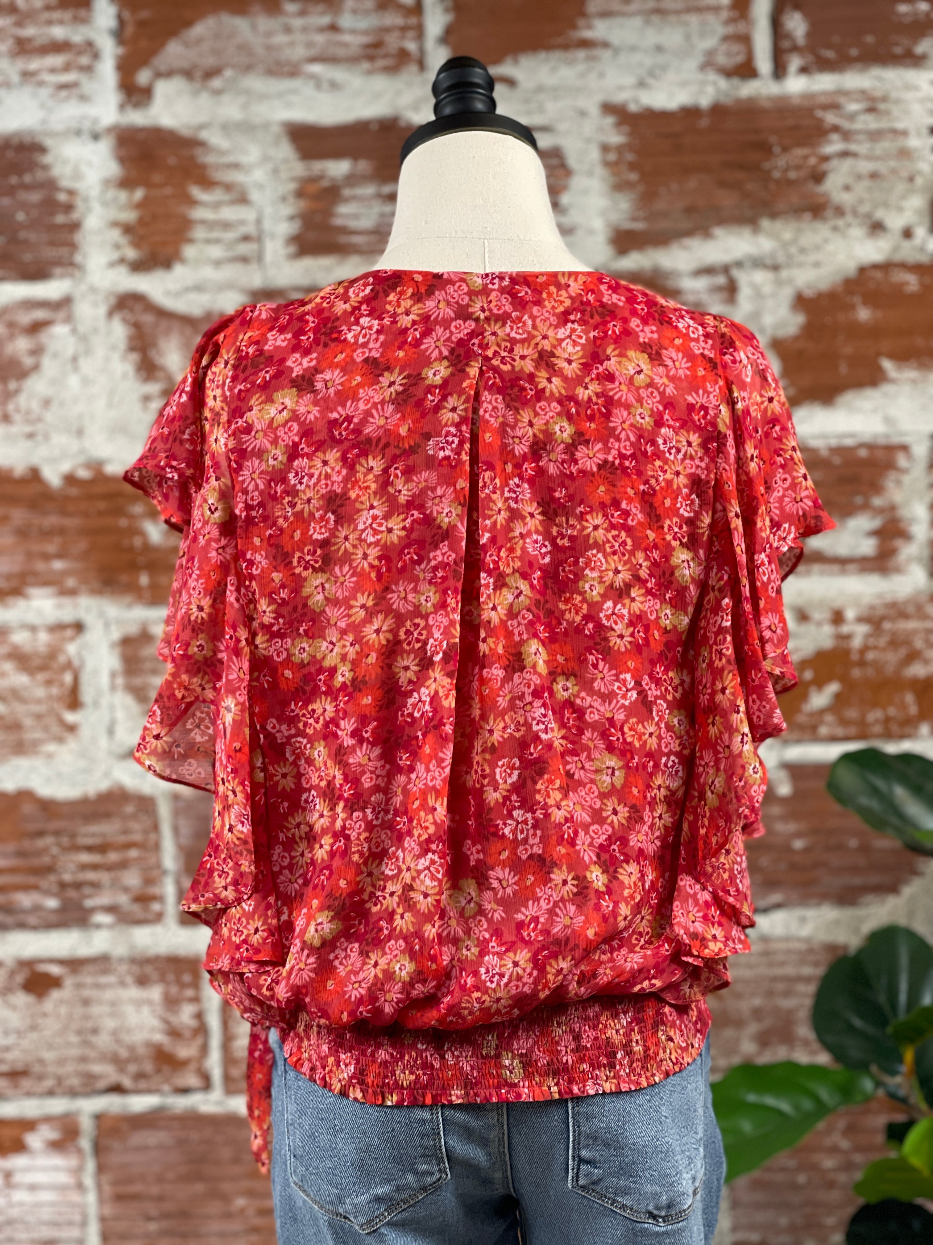 Liverpool Surplice Floral Top in Berry Blossom-112 - Woven Top S/S (Jan - June)-Little Bird Boutique
